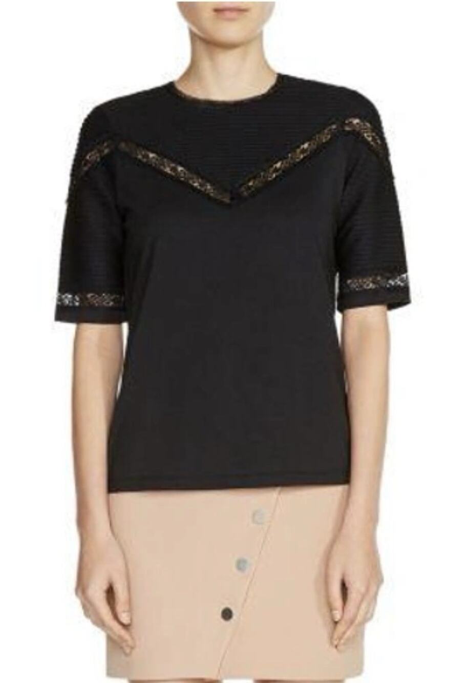 Maje Tasha top with lace Black Size 1 small Short Sleeve Gothic Romantic Ac20